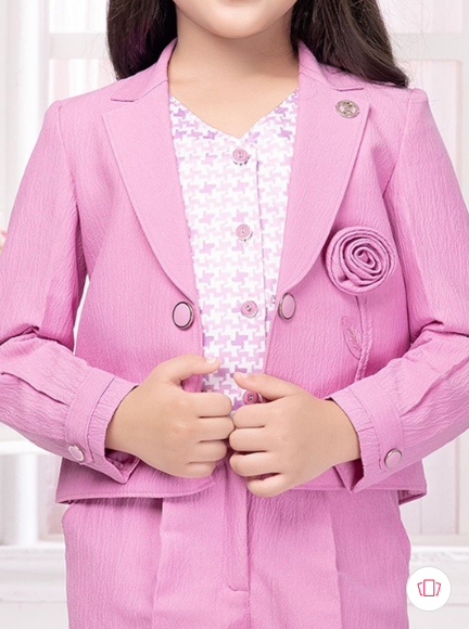 TINY BABY GIRLS PRINTED V-NECK SLEEVELESS TOP AND PANT WITH FULL SLEEVE BLAZER SET  LAVENDER COLORE Set