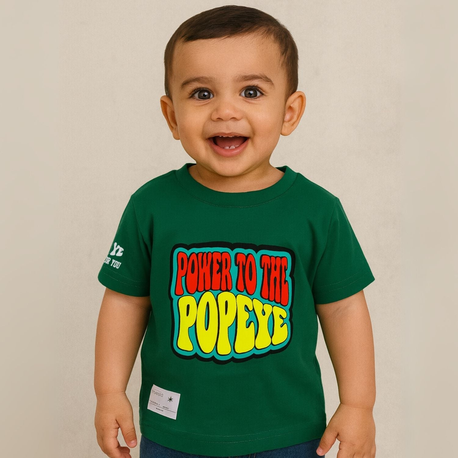 COOLEST Boys Popeye Graphic T-Shirt | Age 12 Months – 12 Years | Cream, R.Green, B.Green