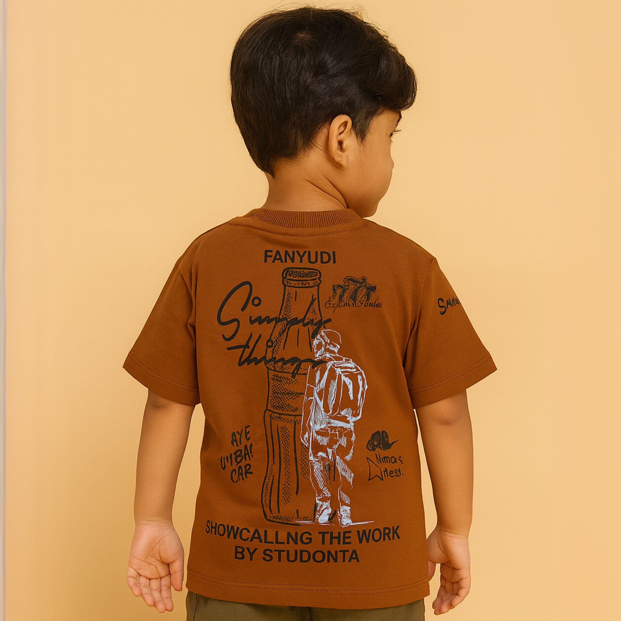 Smile Baby Boys’ Cotton Graphic T-Shirt – Brown & Rani, 12 Months to 5 Years