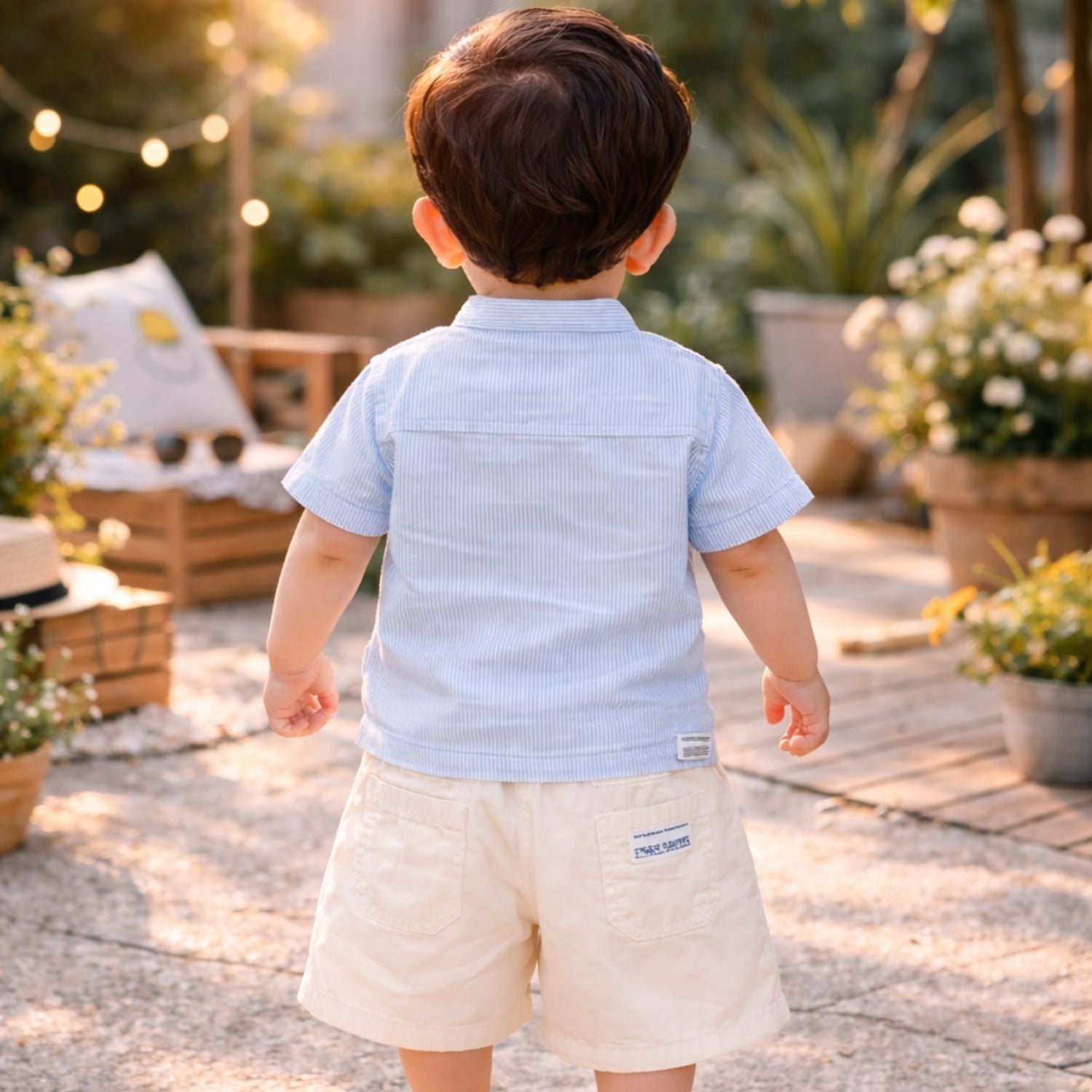 KIDZELLO Smile All Day Summer Co-Ord Set for Baby Boys (0–24 Months) – Soft Cotton Shirt & Shorts – Peach & Sky