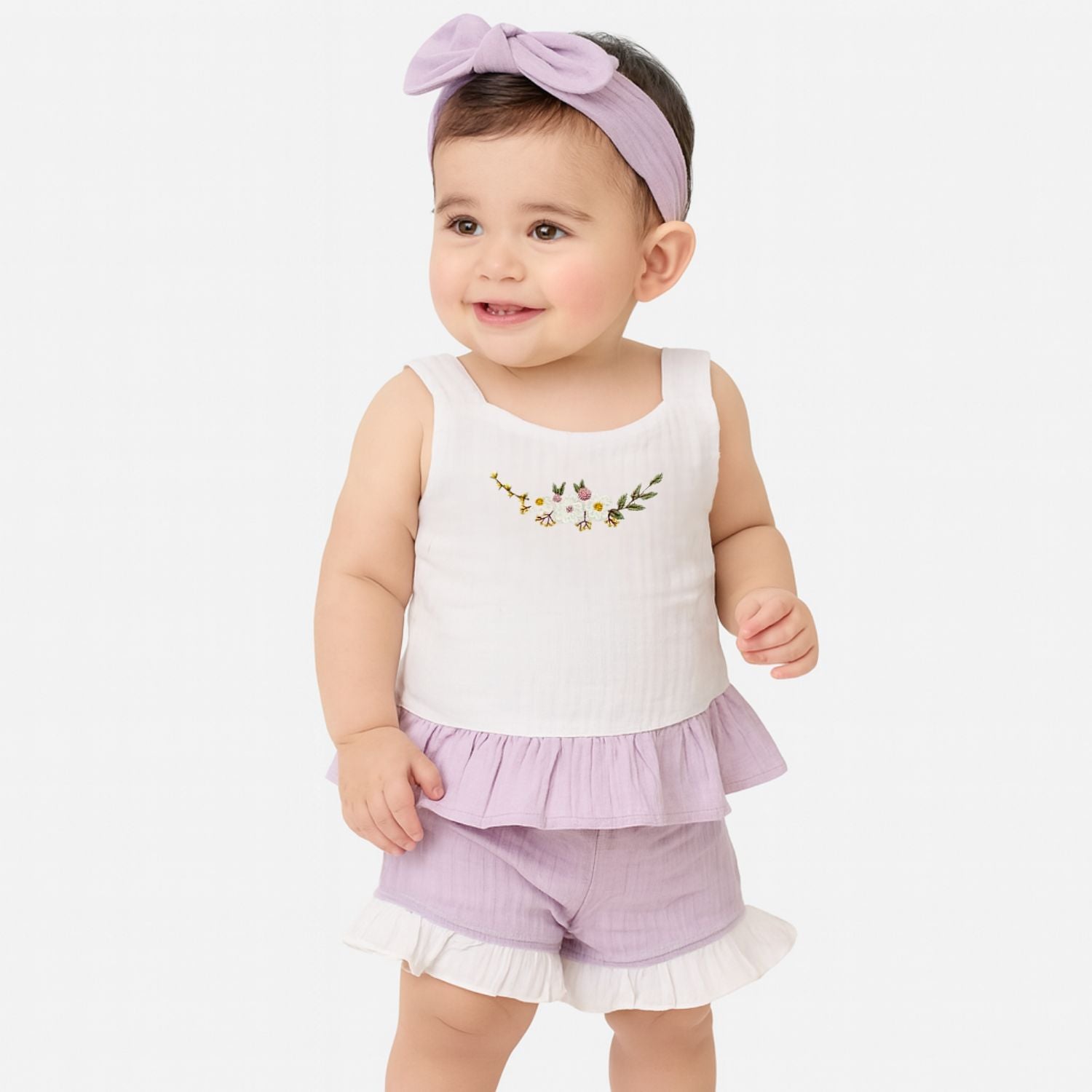 Smile Baby Girls Embroidered Cotton Top & Shorts Set – Sleeveless, 2-Piece Outfit (3M–3Y)