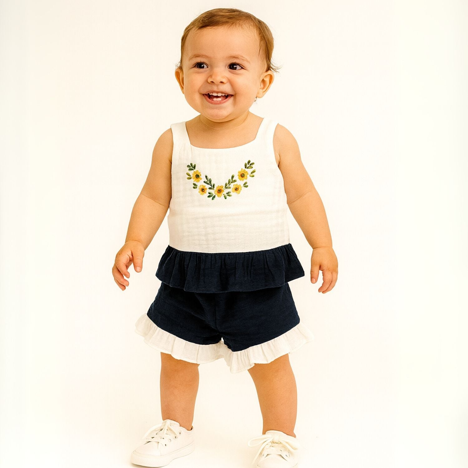 Smile Baby Girls Embroidered Cotton Top & Shorts Set – Sleeveless, 2-Piece Outfit (3M–3Y)