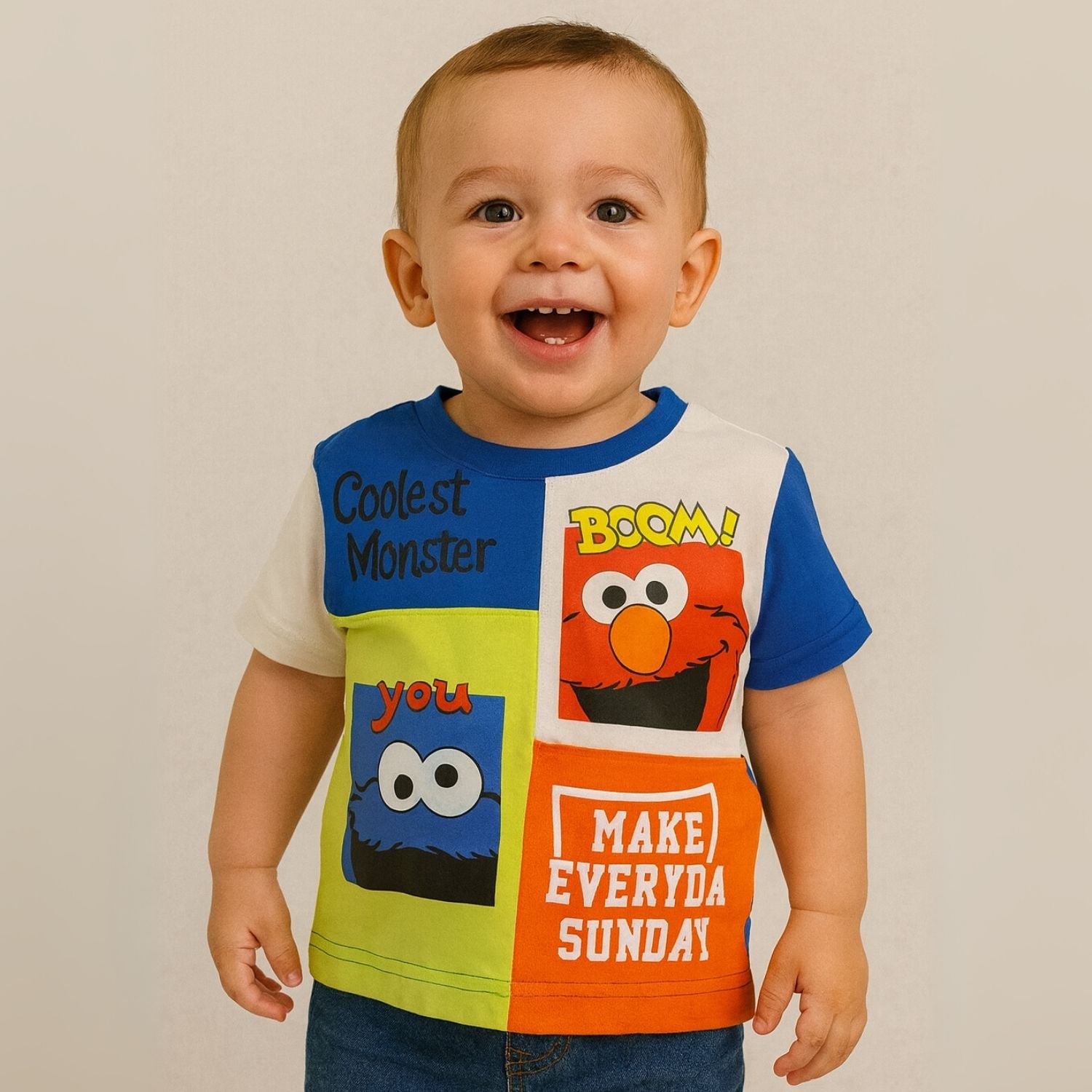 COOLEST Monster Cartoon Printed T-Shirt for Boys | Age 12 Months – 12 Years | Available Colors: Yellow, R.Blue, N.Green