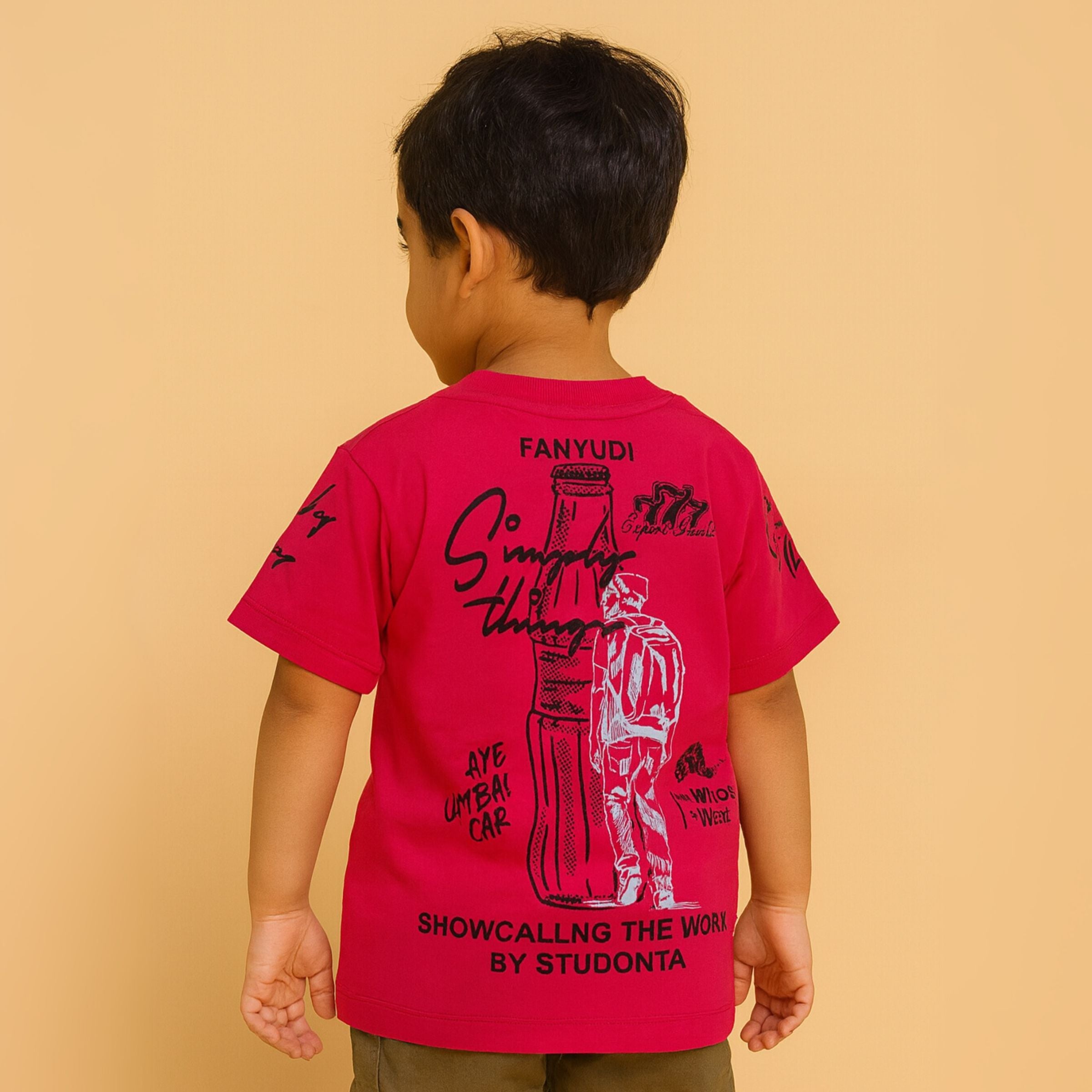 Smile Baby Boys’ Cotton Graphic T-Shirt – Brown & Rani, 12 Months to 5 Years