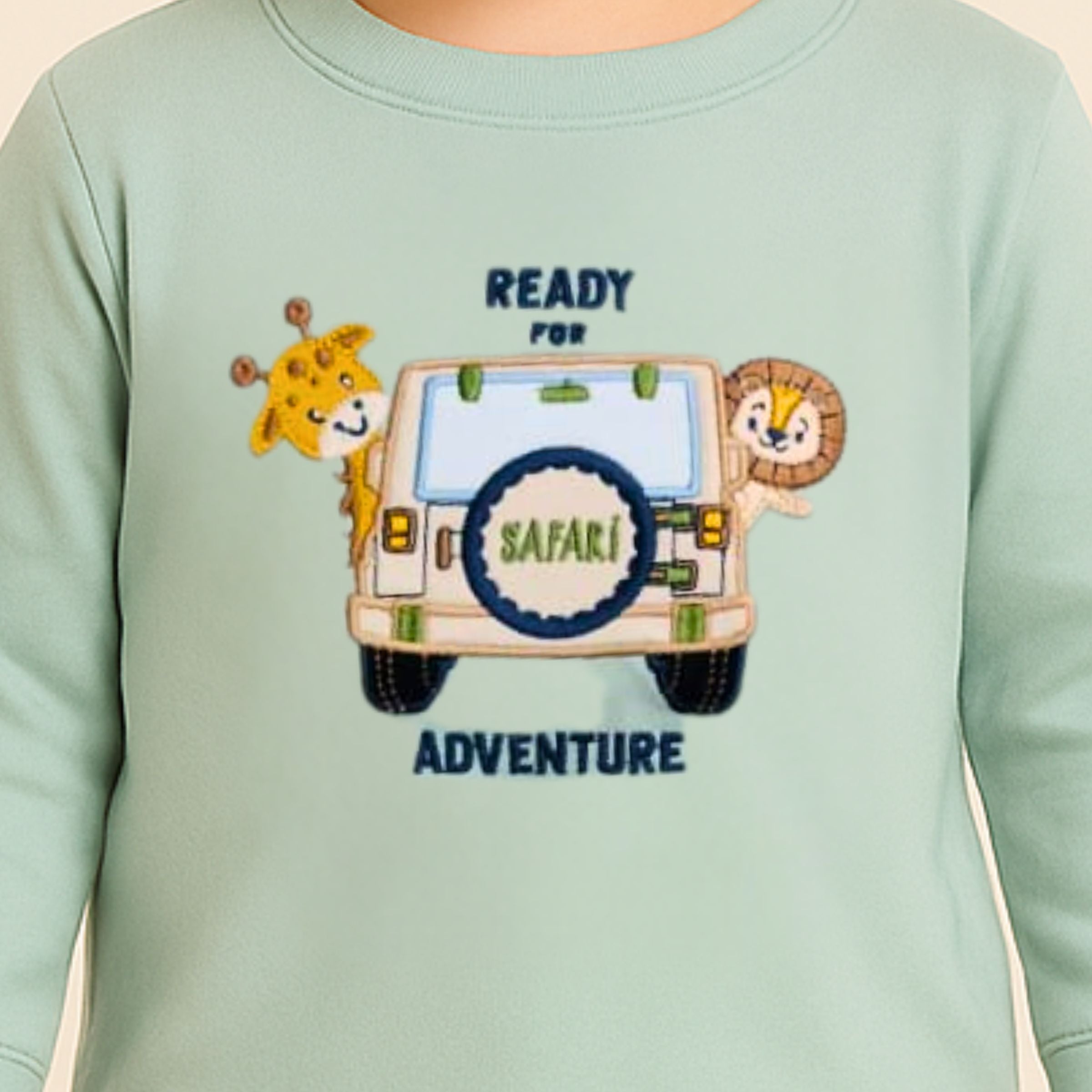 OLLYPOP Safari Adventure Full Sleeve T-Shirt & Pant Set – Ivory & Scuba (3–3 Years)