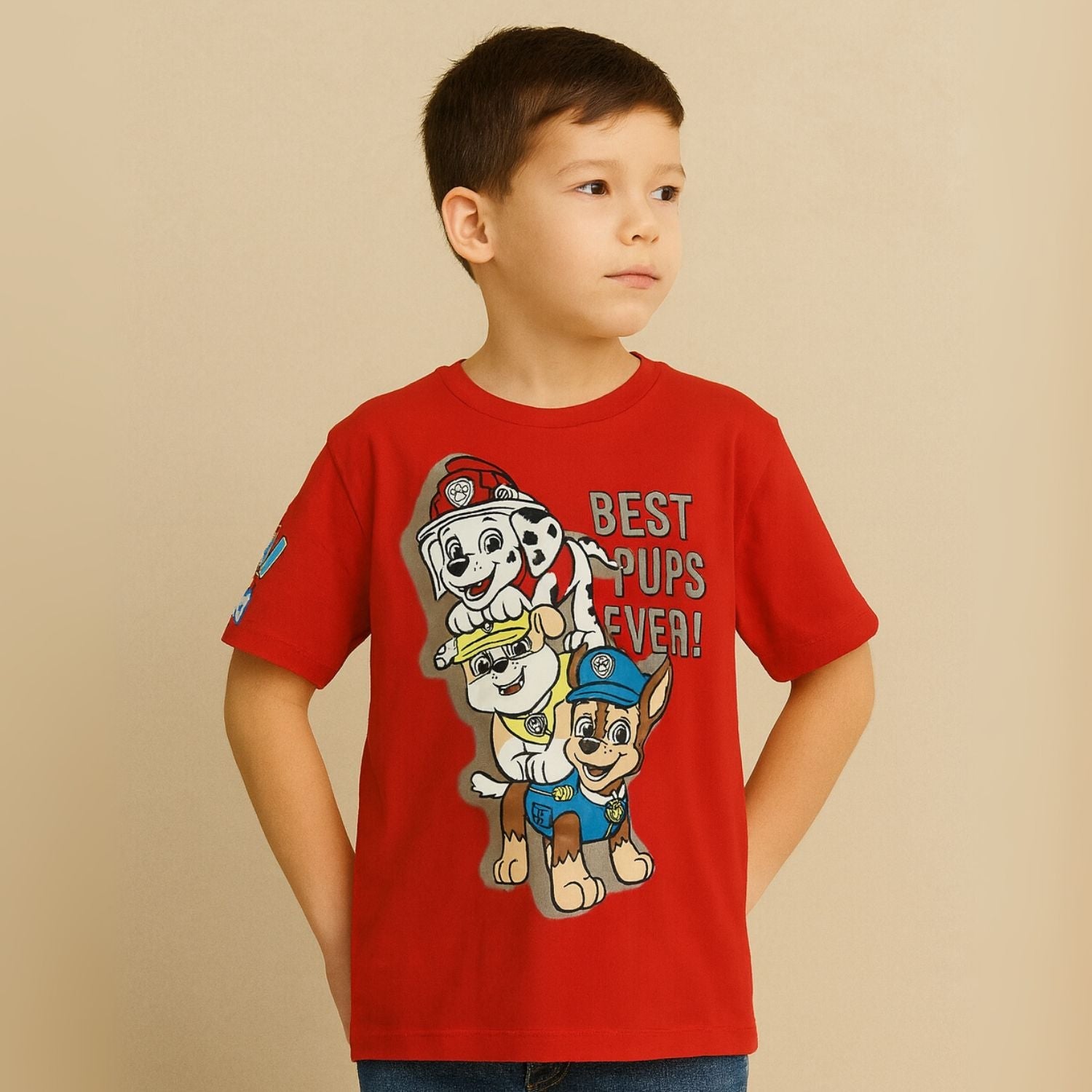 COOLEST Boys Paw Patrol T-Shirt | Red & Black Cartoon Print | Ages 4–12 Years