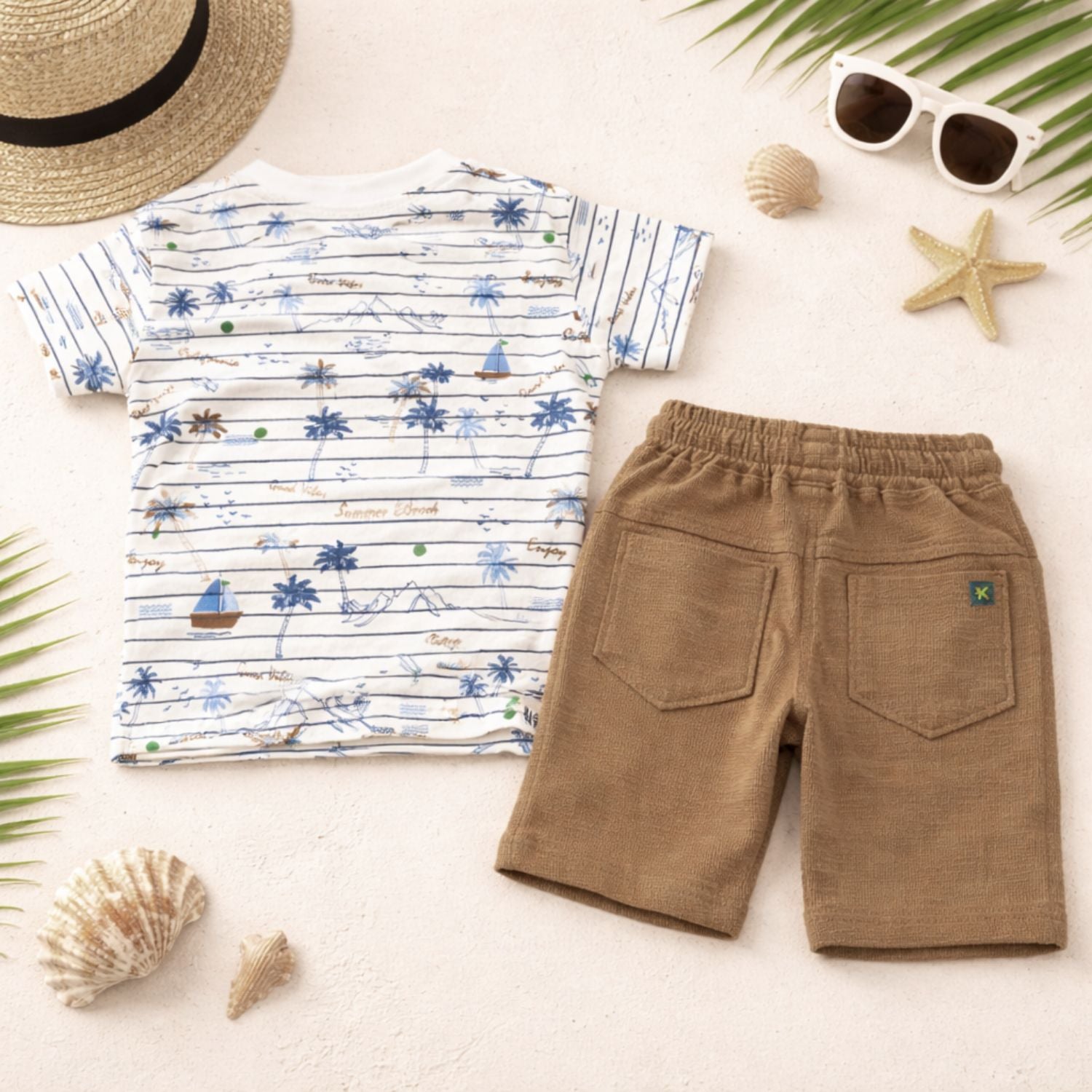 KIDZELLO Boys Summer Printed T-Shirt & Shorts Set (0–24 Months) – Beach Theme Cotton Outfit