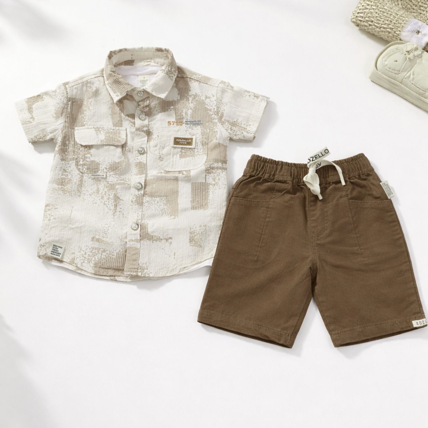 KIDZELLO Boys Premium Printed Shirt & Shorts Set – Soft Cotton Summer Outfit (6M–36M)