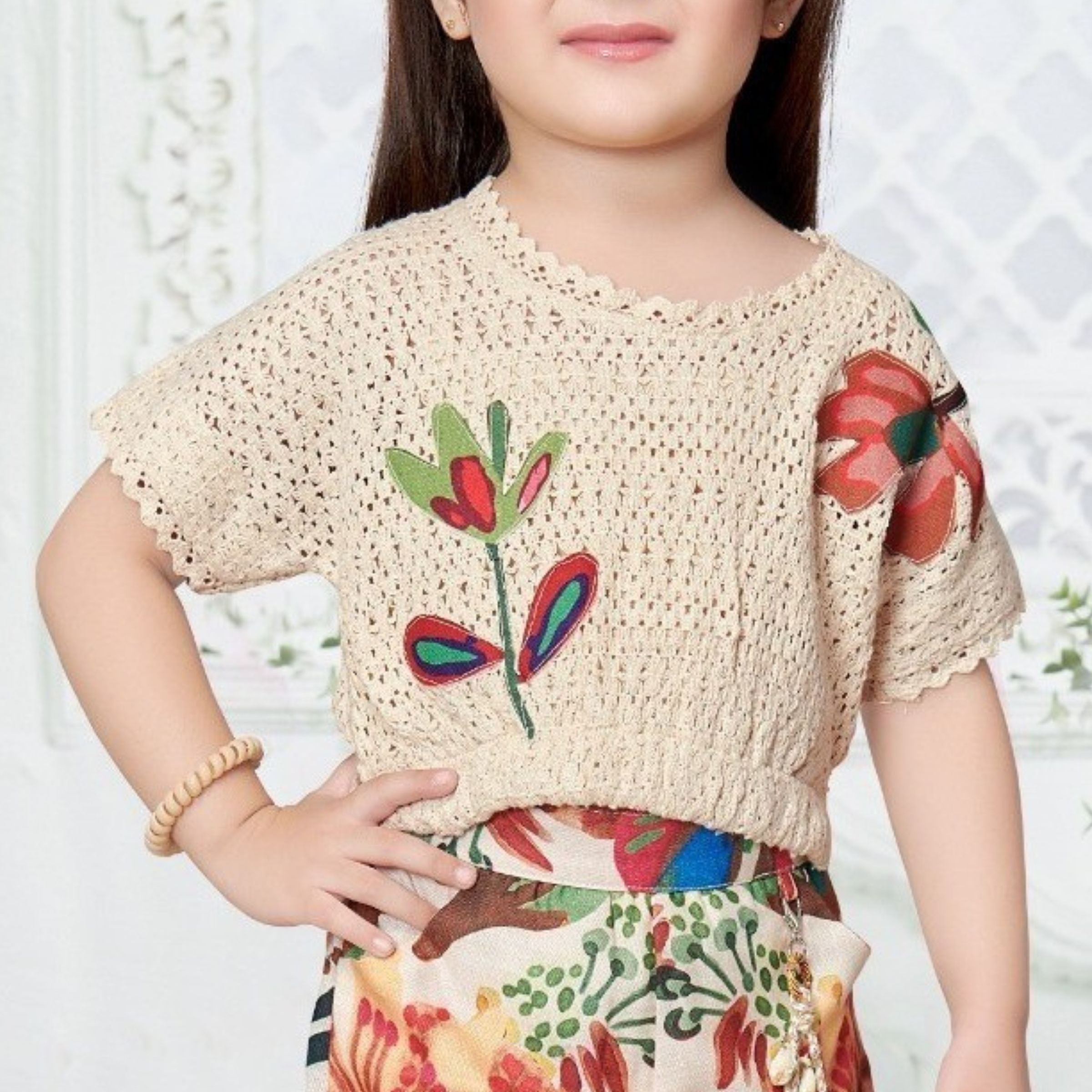 Smile Baby Girls Floral Palazzo Set with crochet-style crop top | WESTREN WEAR | 18 Months to 7 Years
