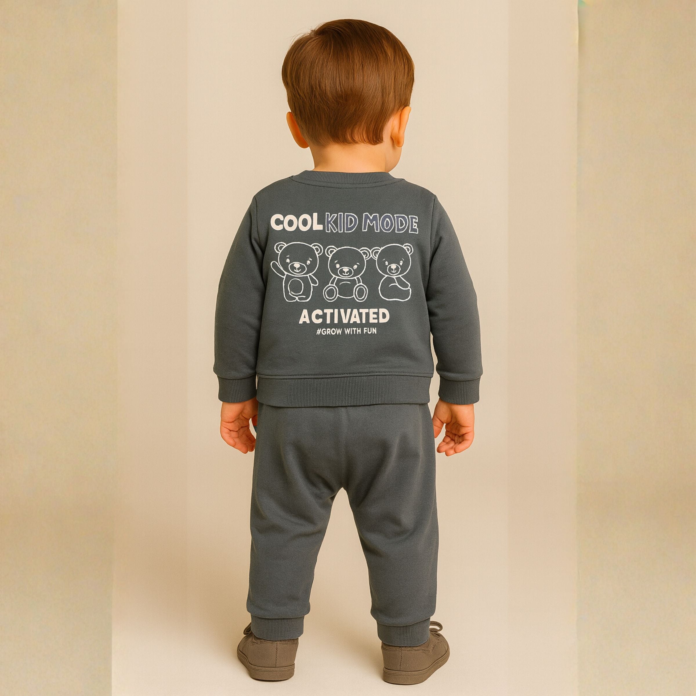 Ollypop "Coolest One" Sweatshirt & Jogger Set for Boys (3M–3Y) – Cranberry & Dark Grey