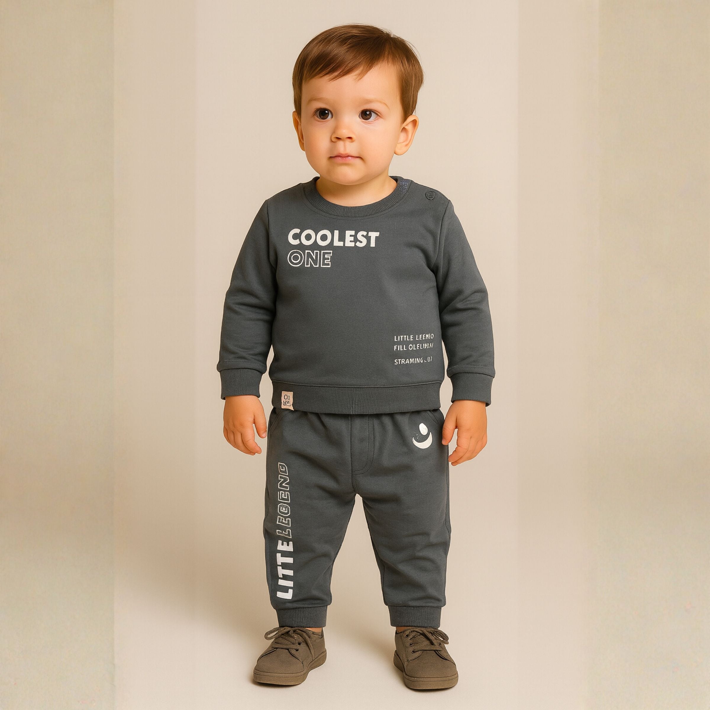Ollypop "Coolest One" Sweatshirt & Jogger Set for Boys (3M–3Y) – Cranberry & Dark Grey