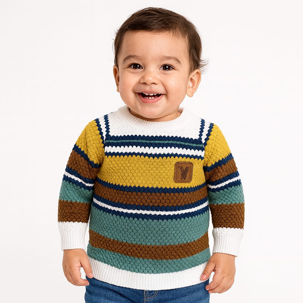 Smile Baby Colorful Striped Knitted Sweatshirt  for Kids (18 Months–12 Years)