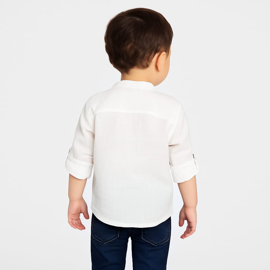 Blazo Boys Printed Horse Design Shirt with Mandarin Collar – Cream & White (18 Months–12 Years)