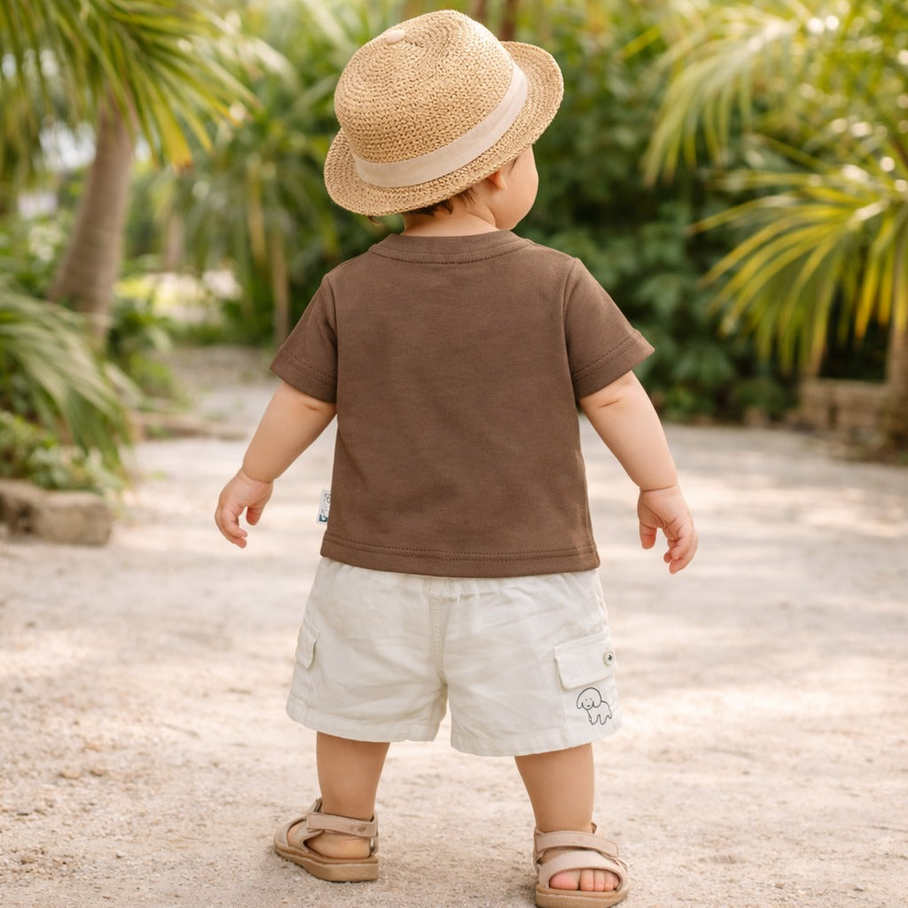 KIDZELLO BABA SUET (0–12M) – Chocolate color Baby Summer Co-Ord Set with Half Sleeves