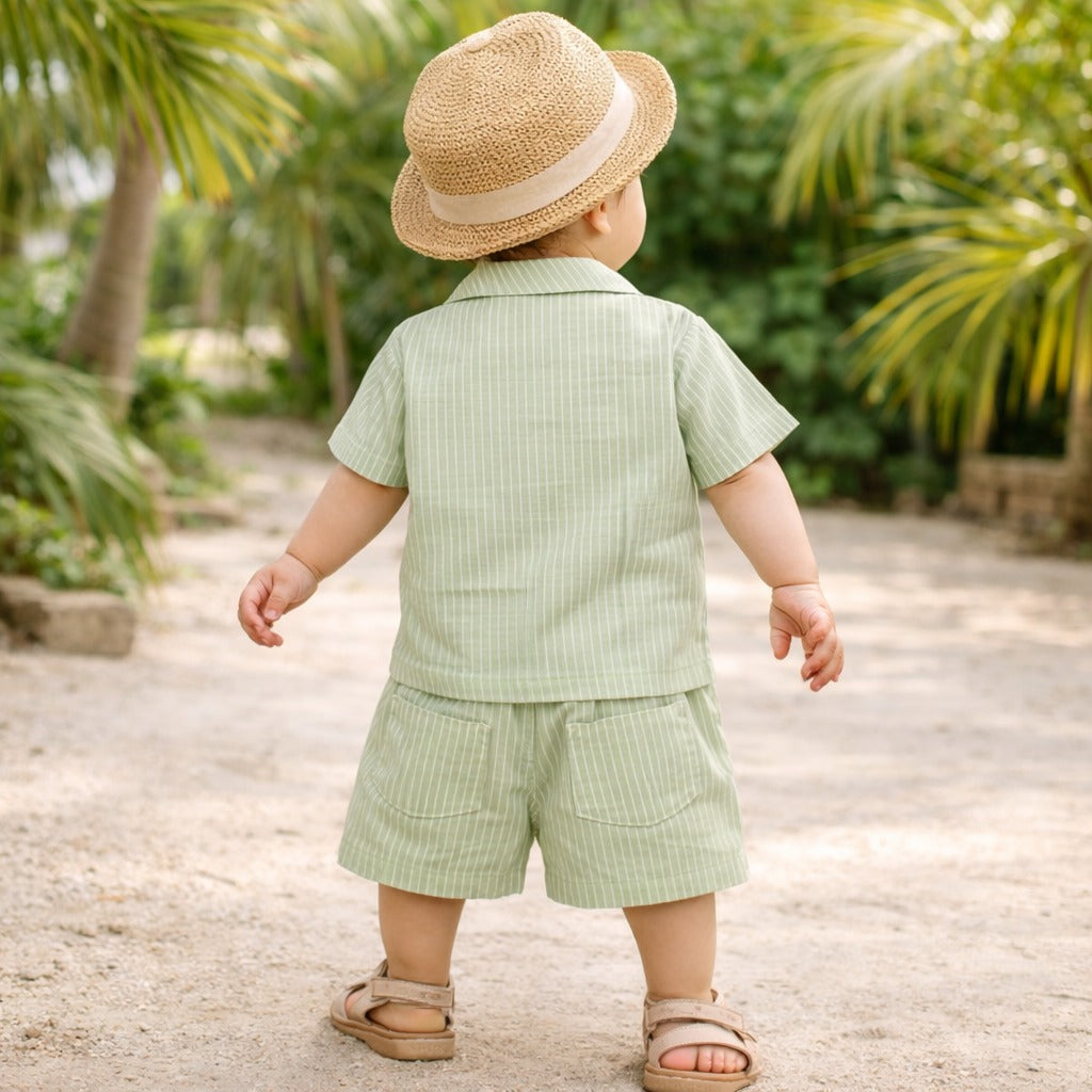 KIDZELLO BABA SUET (0–12M) – Green & Pink Striped Baby Summer Co-Ord Set