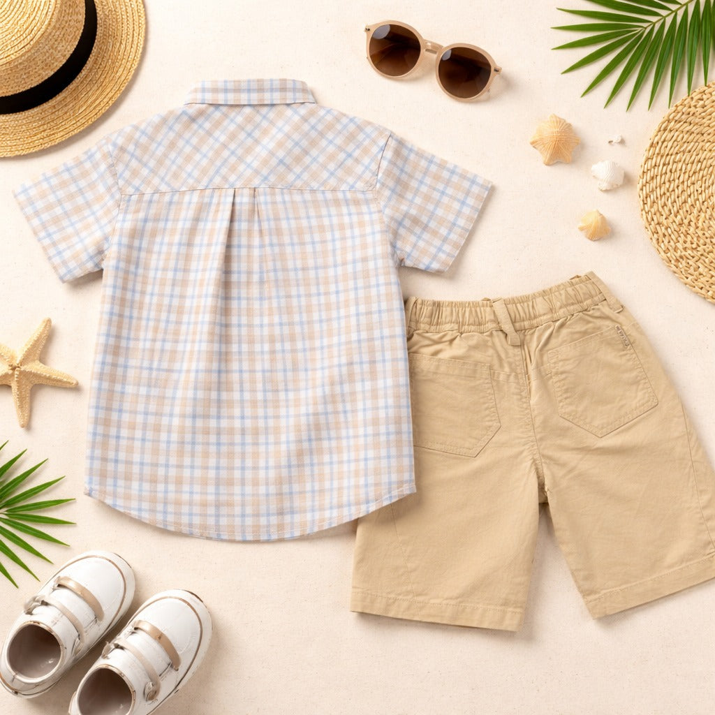 KIDZELLO Baba Suit for Baby Boys – Peach Color Shirt & T-Shirt with Shorts Summer Outfit Set | Kids Wear 6 Months to 3 Years