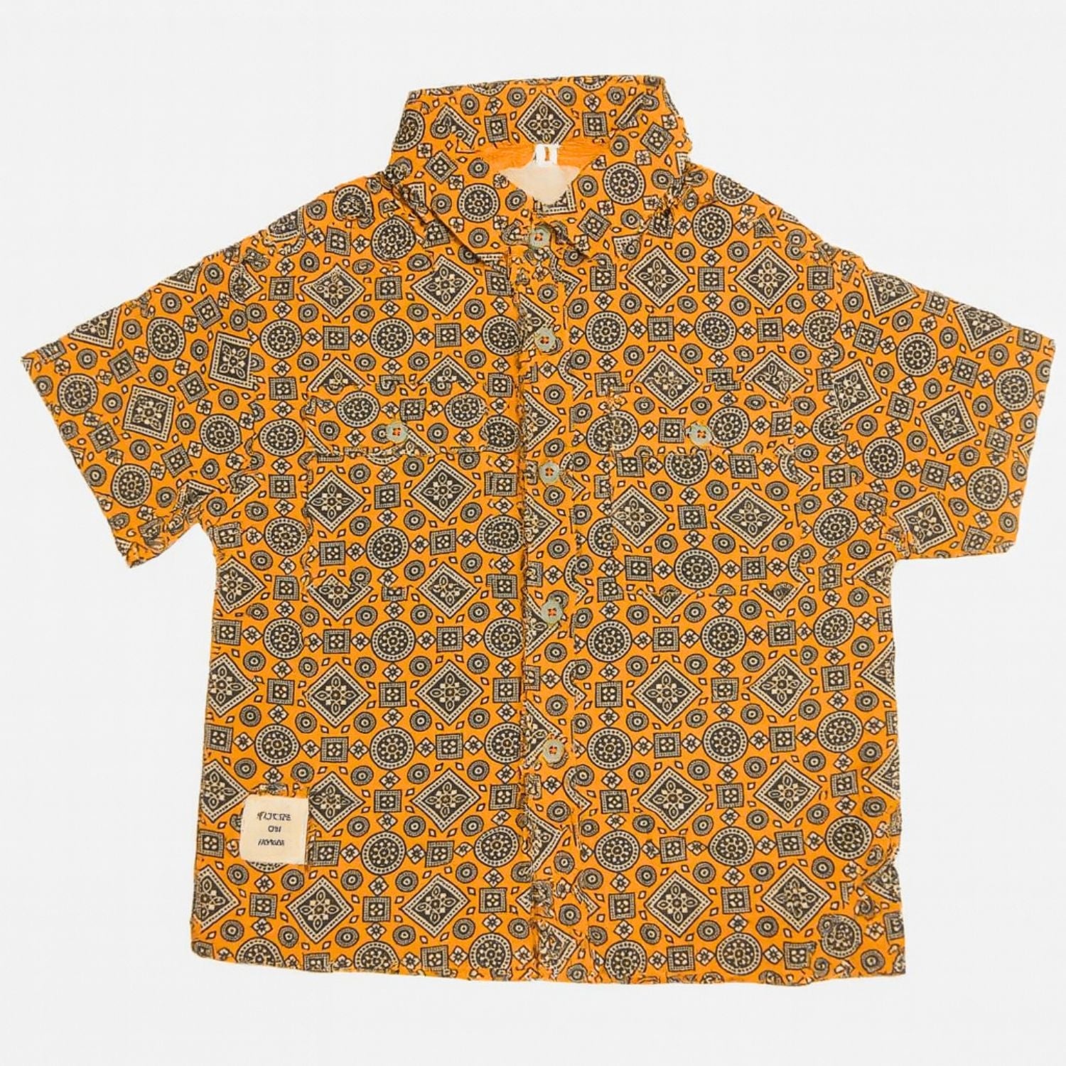 Smile Baby Boys’ Mustard Geometric Print Shirt – Ages 2 to 14 Years