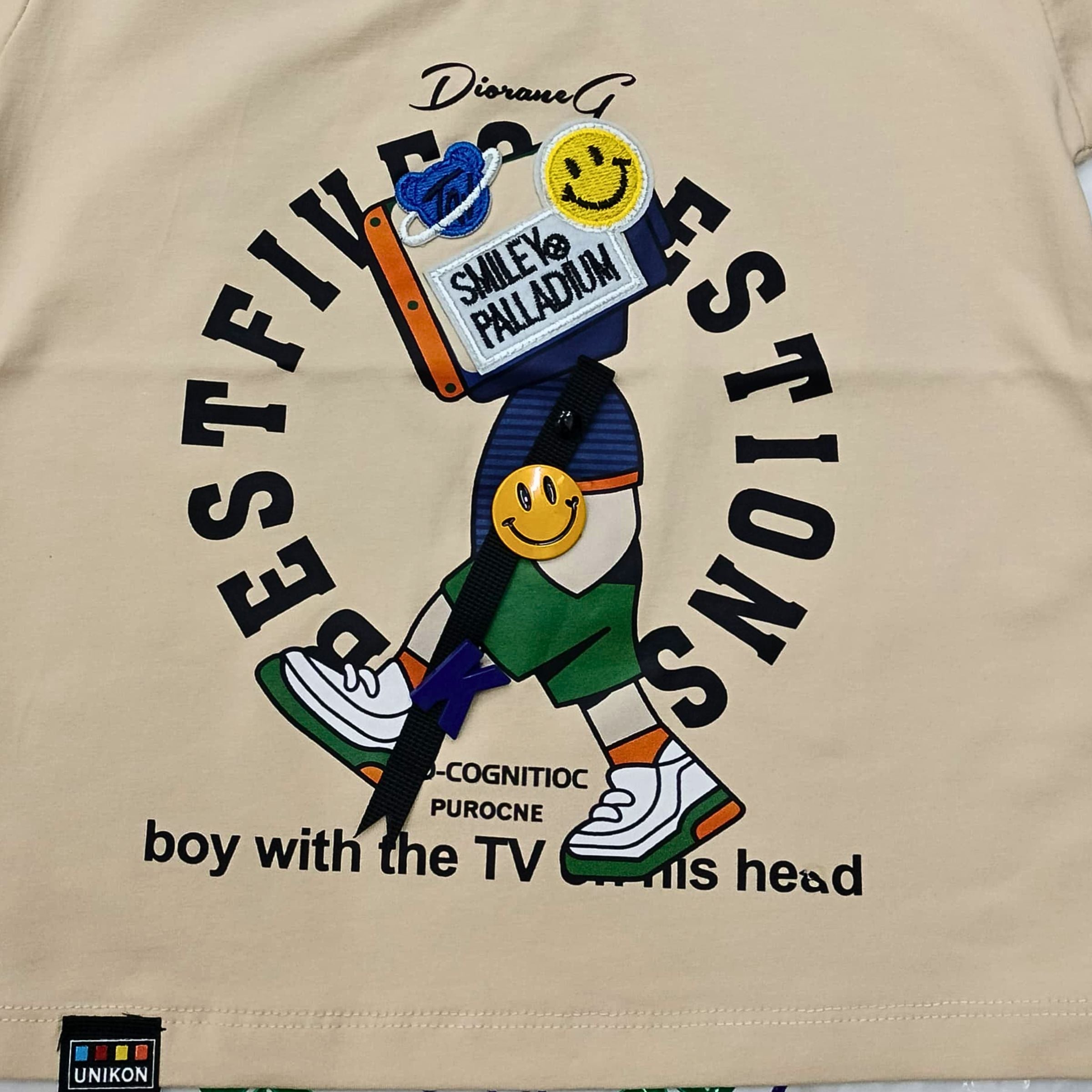 Smile Baby Boys’ Graphic Fawn T-Shirt – TV Head Cartoon Print | 12 Months to 5 Years