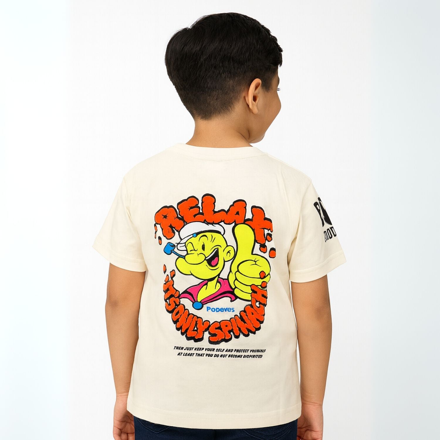 COOLEST Boys Popeye Graphic T-Shirt | Age 12 Months – 12 Years | Cream, R.Green, B.Green