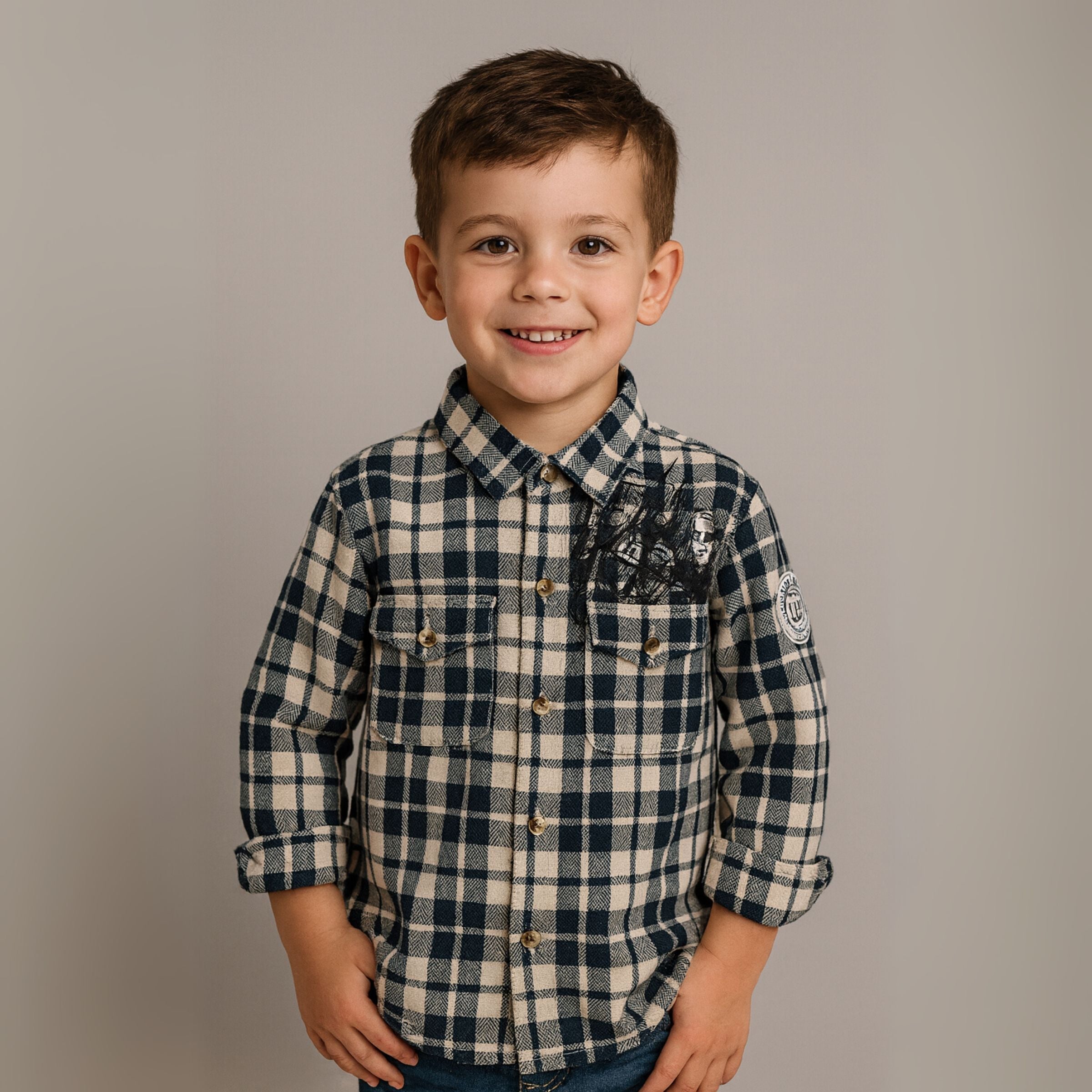 Smile Baby Boys Checkered Shirt – Brown & Blue (18M – 10Y)