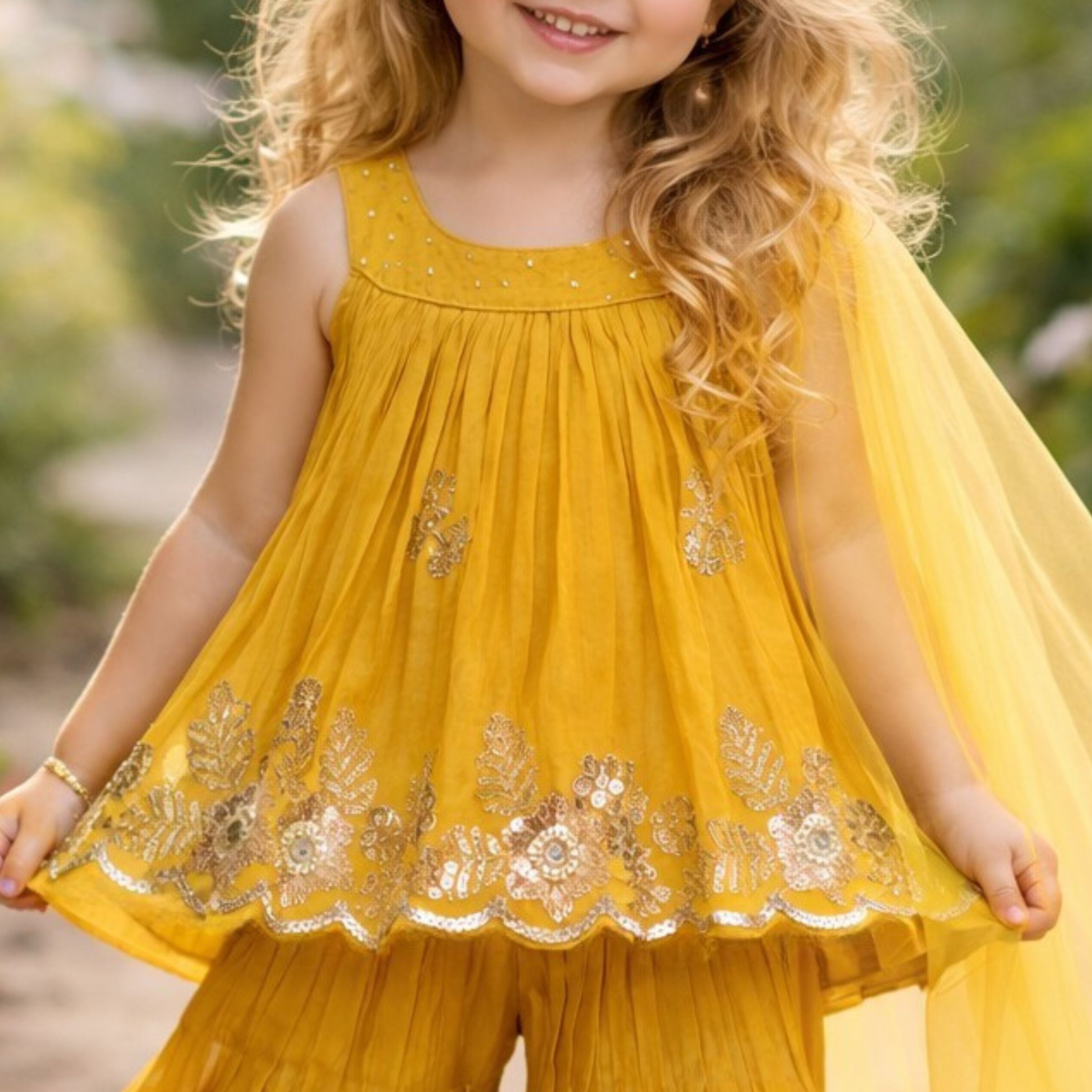 DOLL Girls Yellow Sharara Suit with Dupatta | Festive Ethnic Wear for Girls (12 Months – 12 Years)