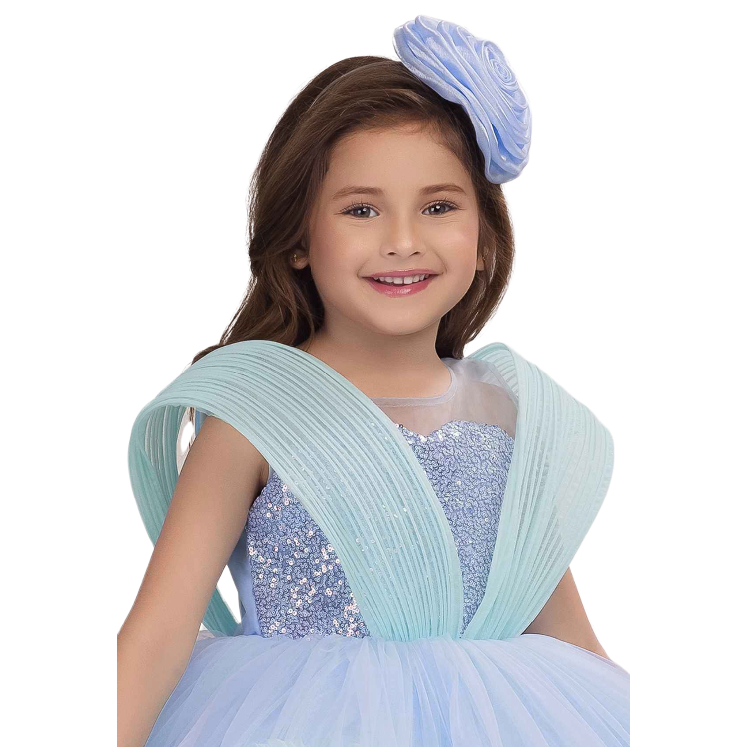 Smile Baby Blue Ruffle Party Frock with Sparkle Sequins Embellishment for Girls (1–7 Years)