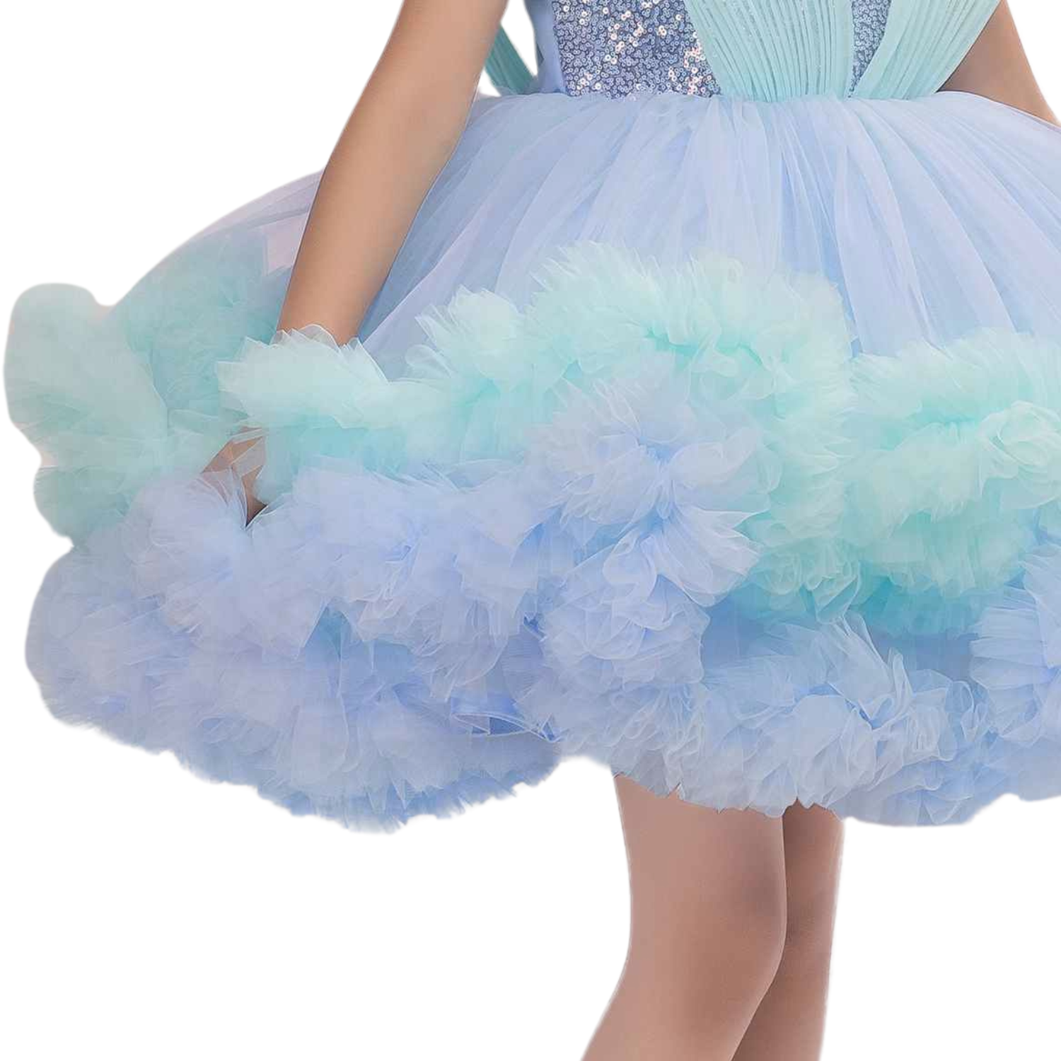Smile Baby Blue Ruffle Party Frock with Sparkle Sequins Embellishment for Girls (1–7 Years)