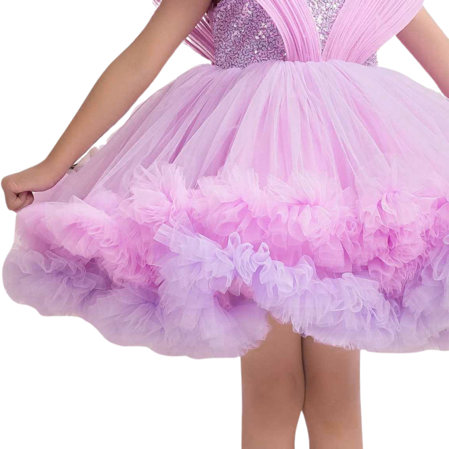 Smile Baby Lavender Ruffle Party Frock with Sparkle Sequins Embellishment for Girls (1–7 Years)