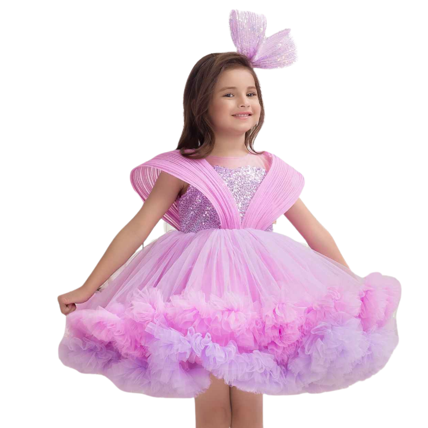 Smile Baby Lavender Ruffle Party Frock with Sparkle Sequins Embellishment for Girls (1–7 Years)