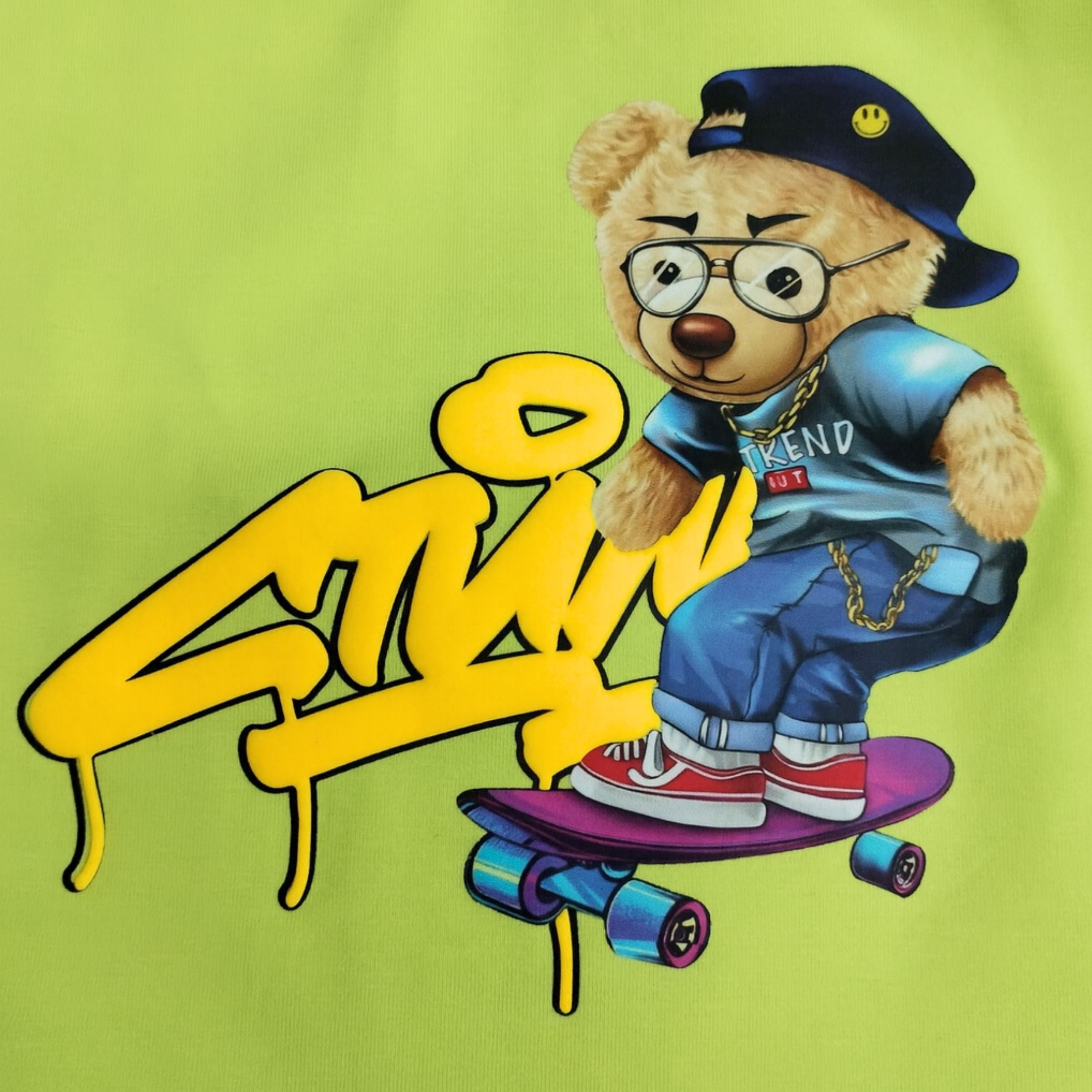 Smile Baby Boys F-Green Skateboard Teddy Bear T-Shirt – Summer Wear (12 Months to 4 Years)