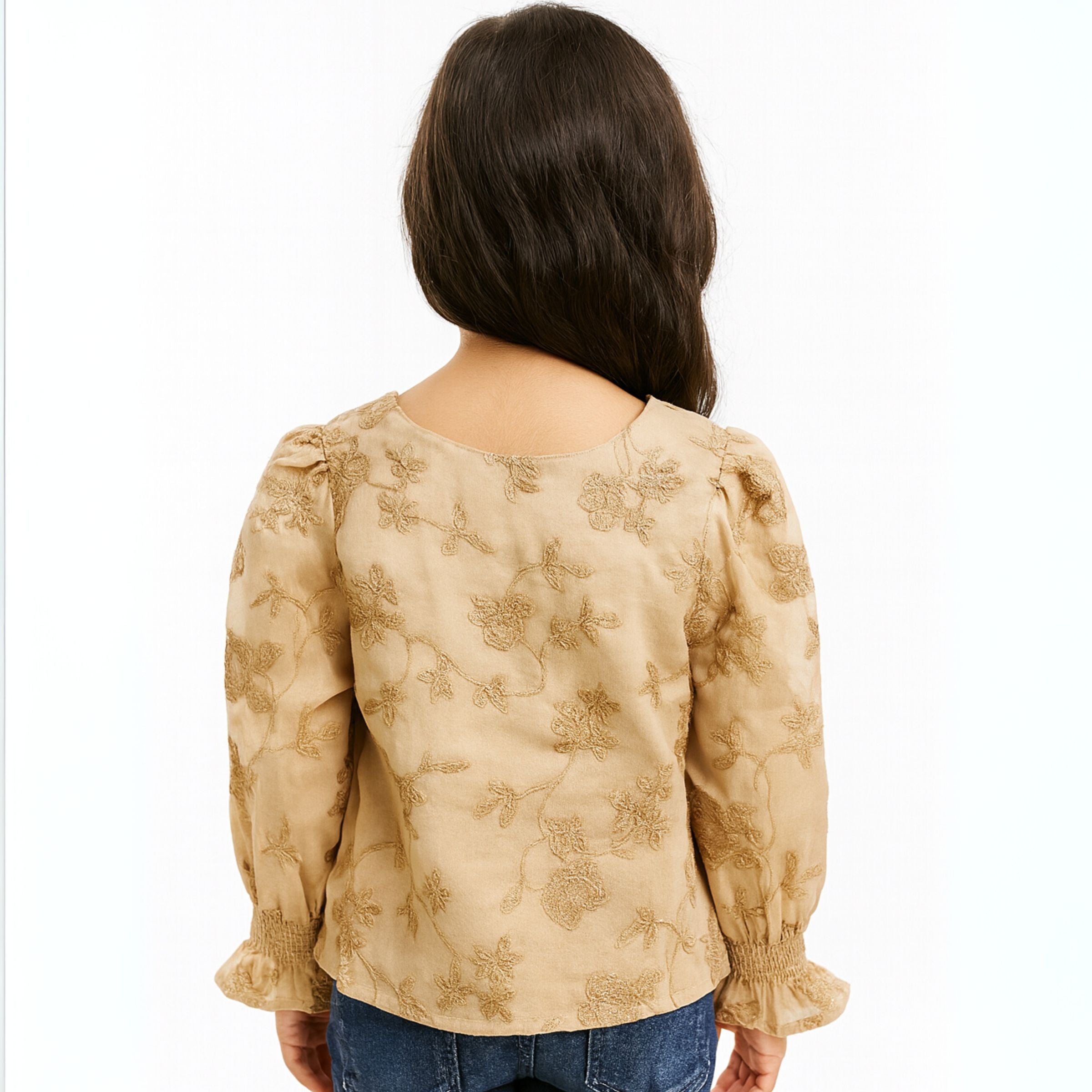 Smile Baby Girls’ Embroidered Fawn Top with Puff Sleeves & Bow – Age 5 to 14 Years