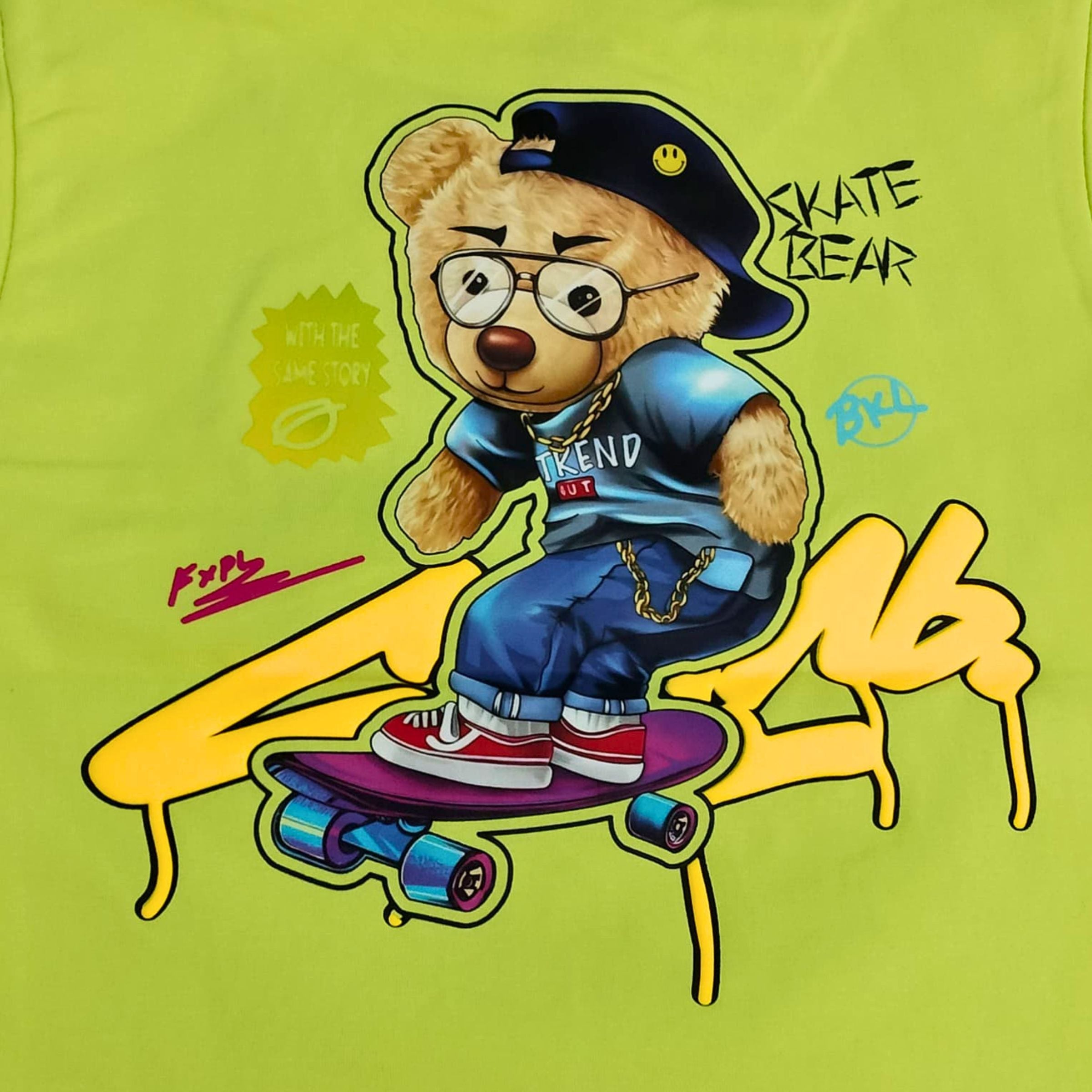 Smile Baby Boys F-Green Skateboard Teddy Bear T-Shirt – Summer Wear (12 Months to 4 Years)