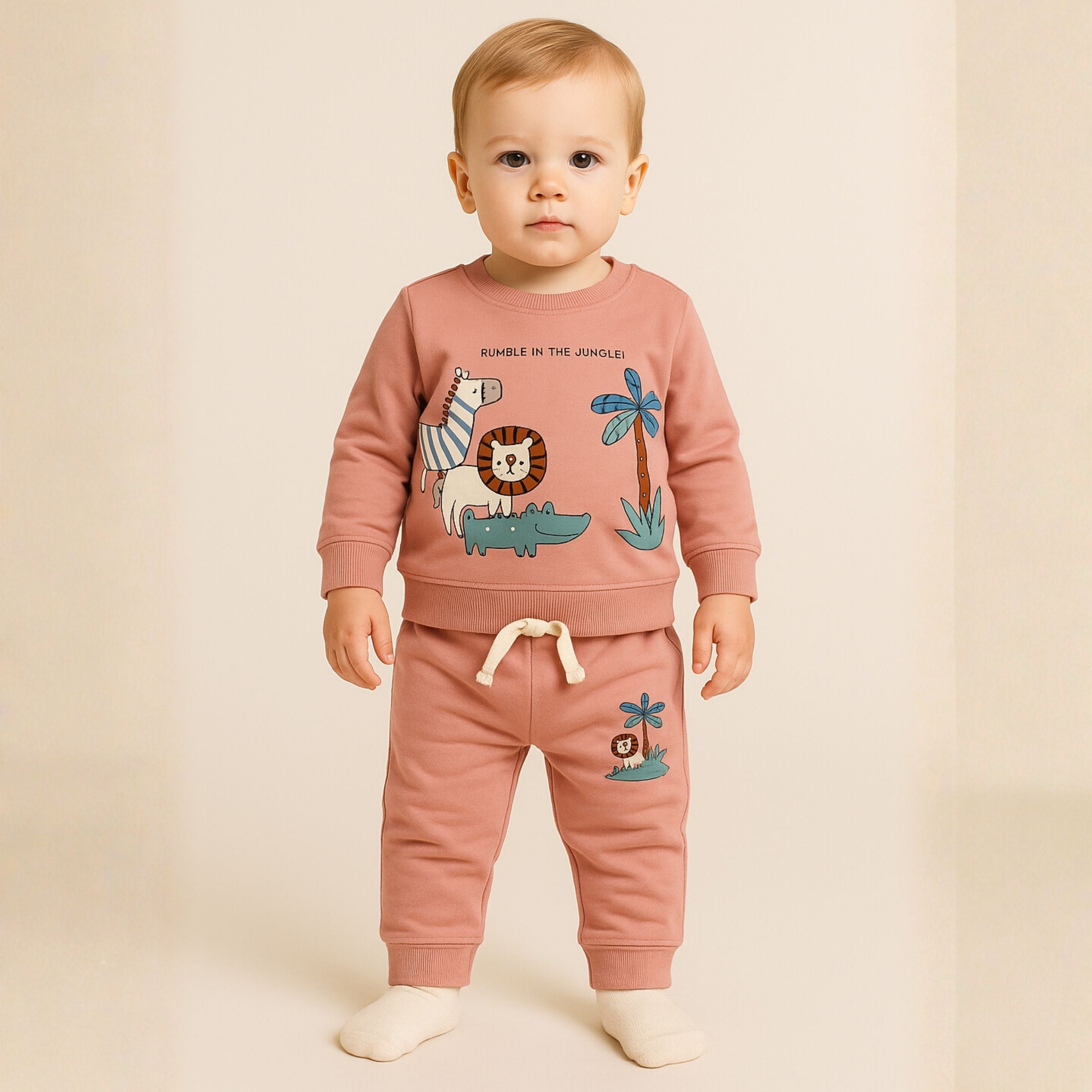 Ollypop “Rumble in the Jungle” Baby Cotton Sweatshirt & Jogger Set (3M–3y)