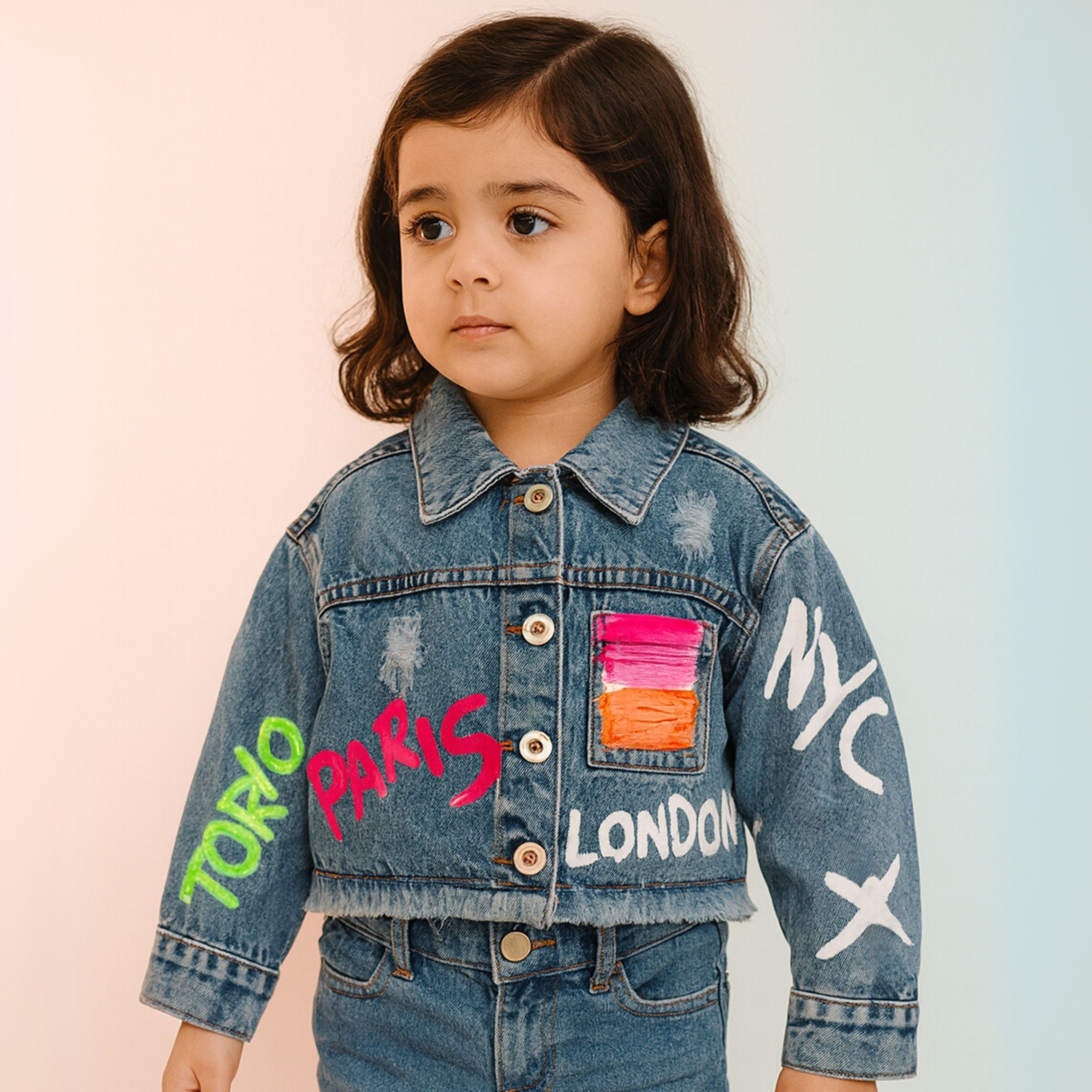 Reverse X-Treme girls’ Cropped Denim Jacket – D. Denim & L. Denim (Age 4–12 Years)