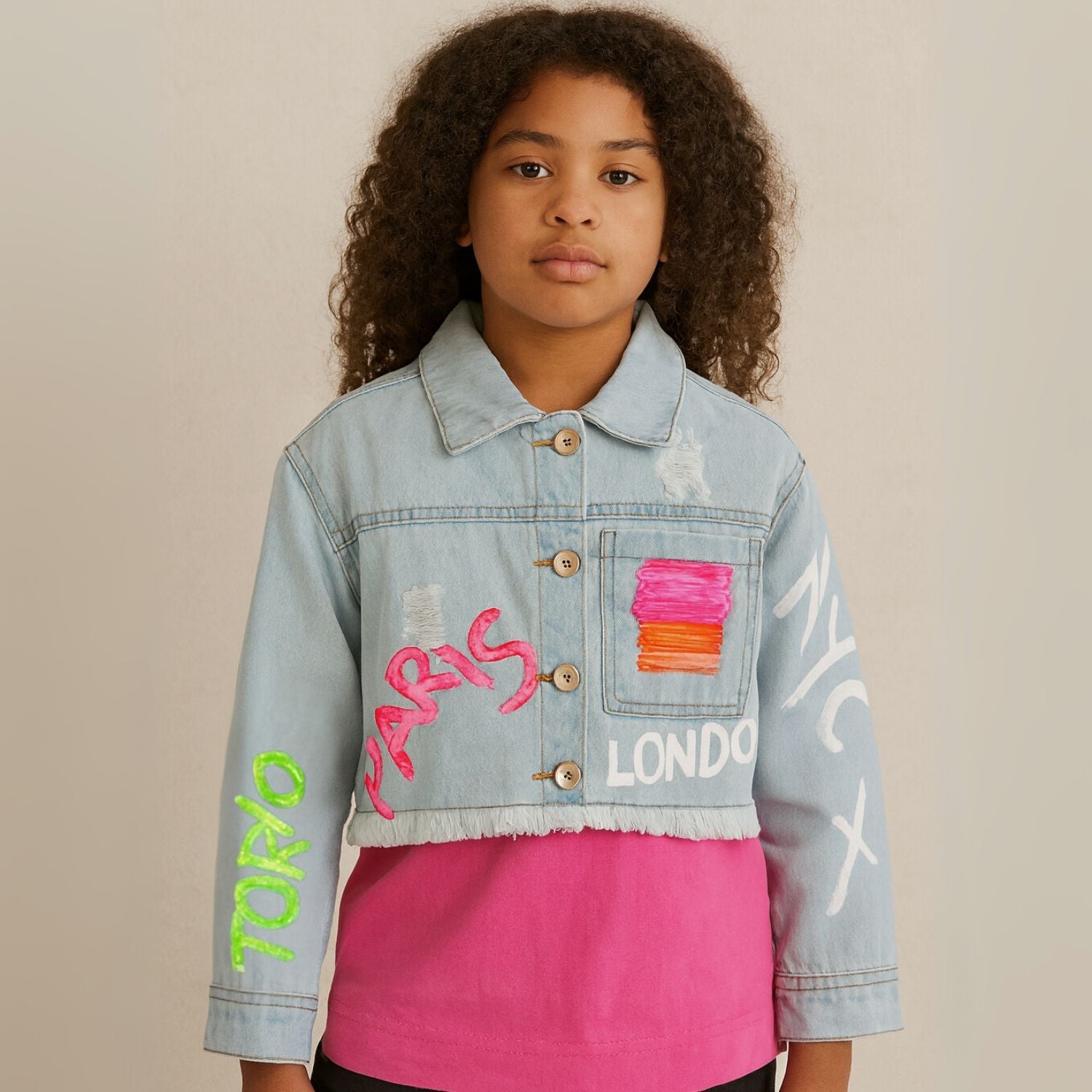 Reverse X-Treme girls’ Cropped Denim Jacket – D. Denim & L. Denim (Age 4–12 Years)