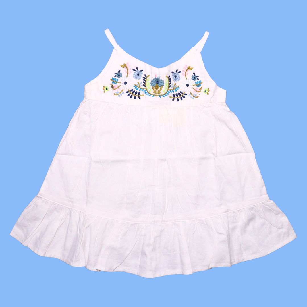 Smile Baby Girls Midi / Knee Length Cotton Casual Frock / Dress Floral Embroidery White
