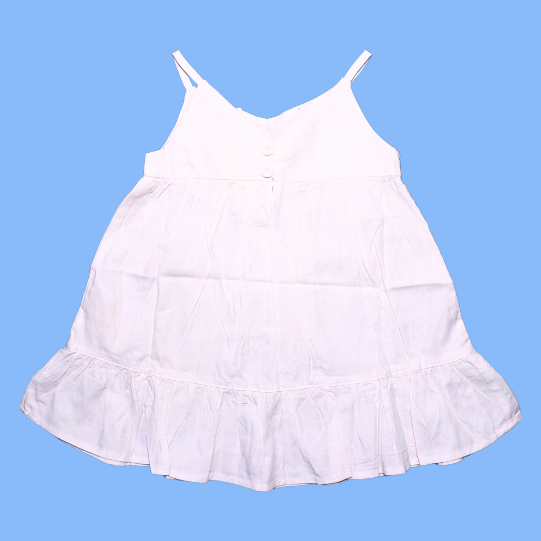 Smile Baby Girls Midi / Knee Length Cotton Casual Frock / Dress Floral Embroidery White