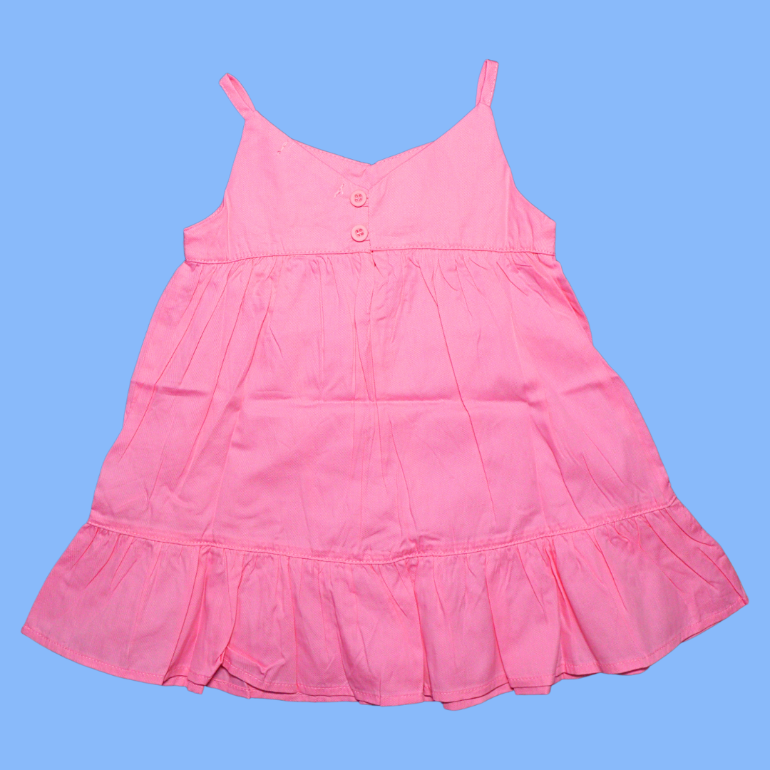 Smile Baby Girls Midi / Knee Length Cotton Casual Frock / Dress Floral Embroidery Pink
