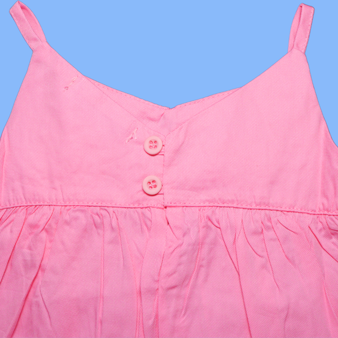 Smile Baby Girls Midi / Knee Length Cotton Casual Frock / Dress Floral Embroidery Pink