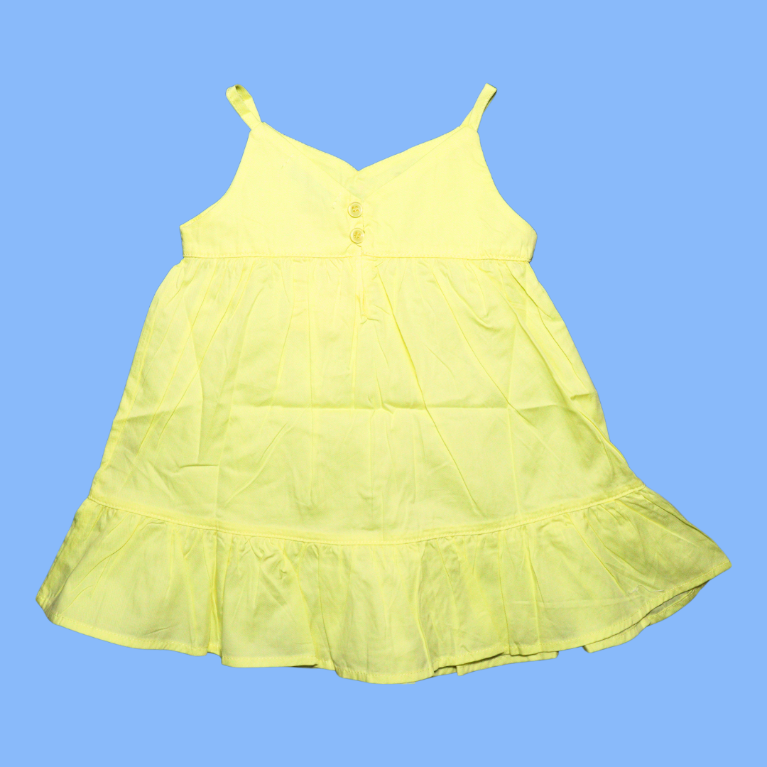 Smile Baby Girls Midi / Knee Length Cotton Casual Frock / Dress Floral Embroidery Lemon