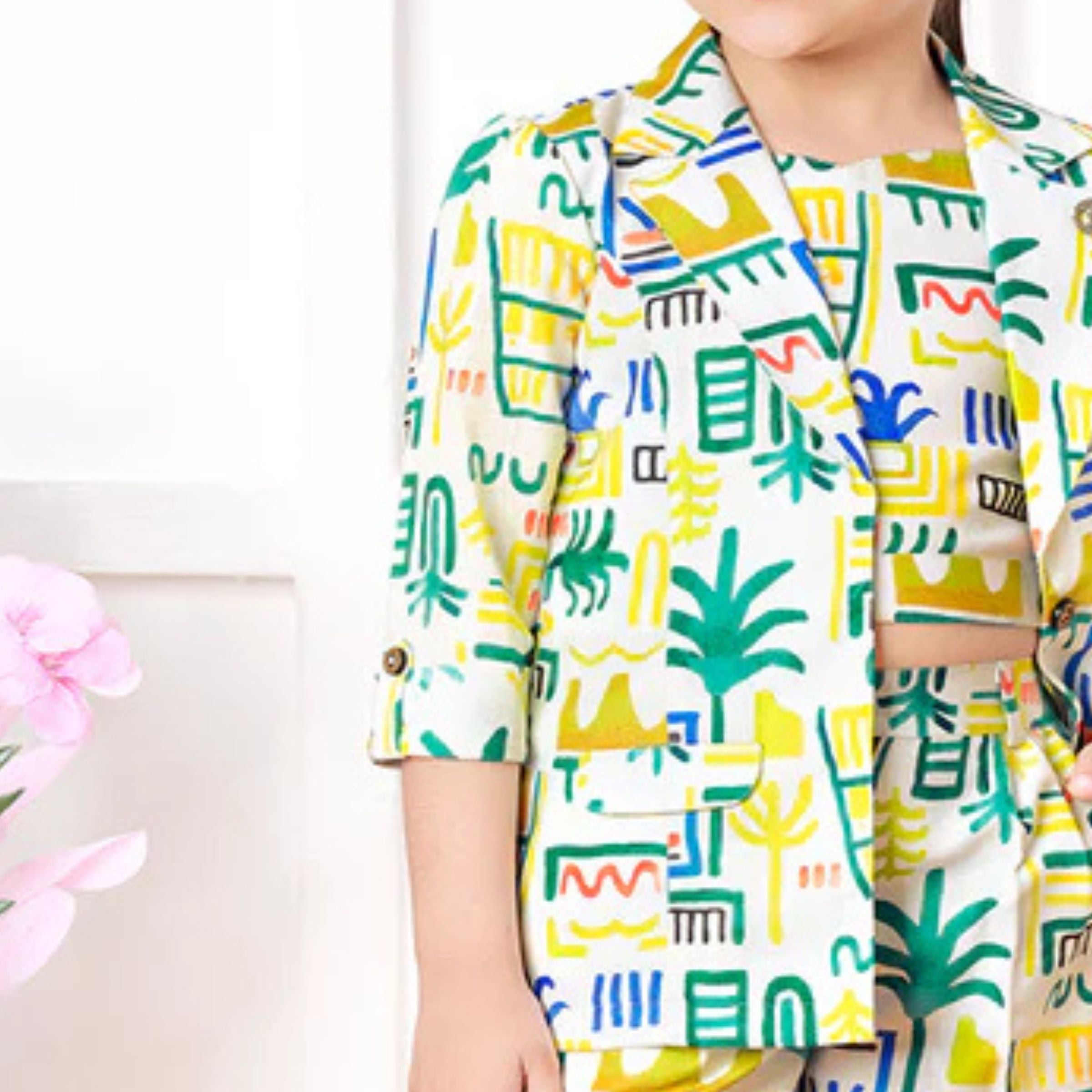 Tiny Baby Yellow Colored Girls 3pis printed Crop Top , Short With Jacket Set